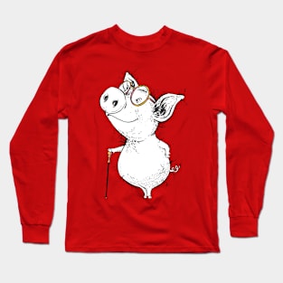 Dapper Little Piggy with Very Smart Glasses Long Sleeve T-Shirt